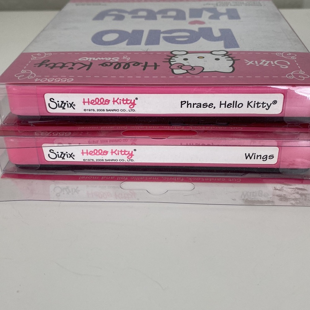2 Hello Kitty Sizzix Dies Bigz Phrase And Wings Sanrio Design New, NIP - Picture 3 of 6